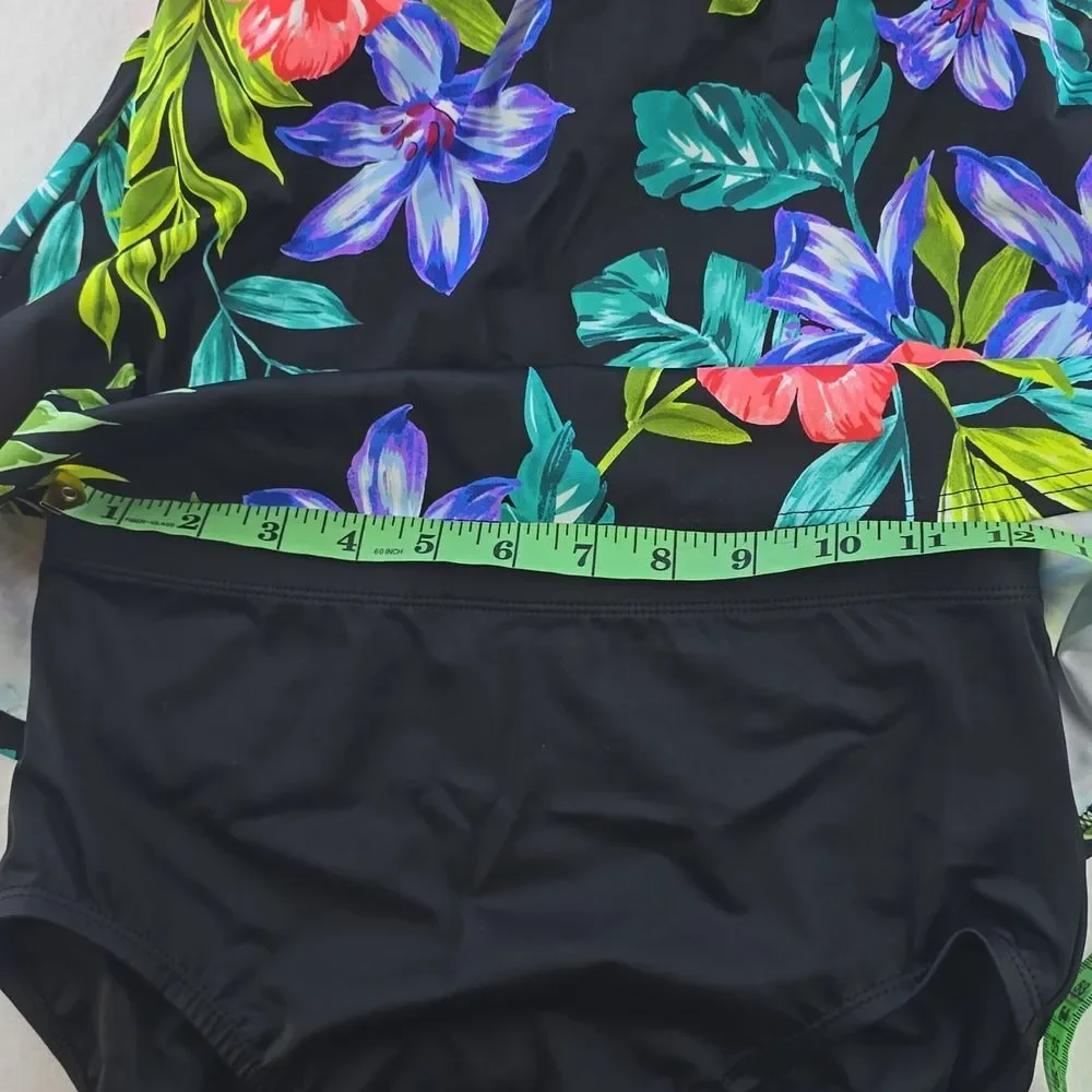Miraclesuit NWT 4B Tankini‎ Top Black Floral And Magicsuit Brief Bottom Set Sz 8